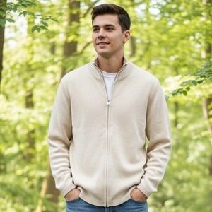 Matinique $128 XL Oatmeal Beige 100% Cotton Full Zip Mock Neck Sweater Jacket